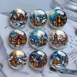 10pcs 10mm 12mm Winter Cabochon, Christmas Glass Dome, 14mm 16mm 18mm 20mm 25mm 30mm 35mm 40mm Carbin Picture Image Glass Cameo-DN2899