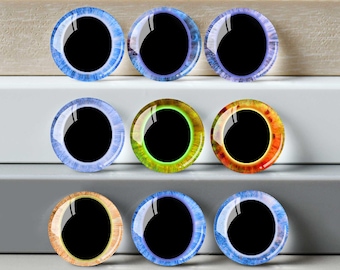 Eye Iris Cabochon, Handmade Clay Doll Cat Eyeball photo glass Cabochon, 10mm -40mm eye glass dome - 14mm thin Blythe doll eyes - DN4354