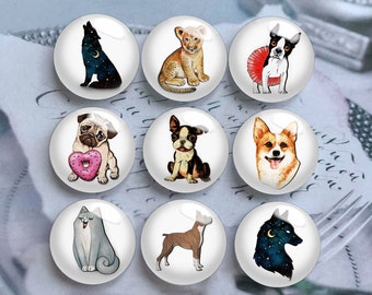 10pcs Dogs Cabochon,Hawling Wolf Glass Dome, 10mm 12mm 14mm 16mm 18mm 20mm 25mm 30mm 35mm 40mm DIY Puppy Picture Image Glass Cameo-DN1689