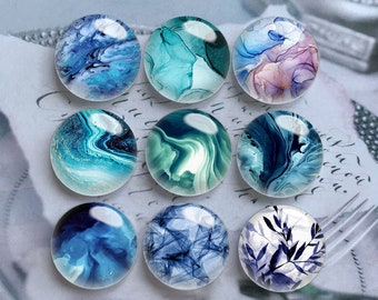 10pcs 10mm 12mm Watercolor Cabochon, Light Blue Glass Dome, 14mm 16mm 18mm 20mm 25mm 30mm 35mm 40mm DIY Picture Image Glass Cameo-DN685