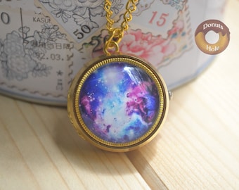 Reloj de bolsillo giratorio con diseño de galaxia morada, reloj dorado giratorio con diseño de galaxia, collar con reloj giratorio, joyería espacial de la Vía Láctea, regalo de boda o cumpleaños.