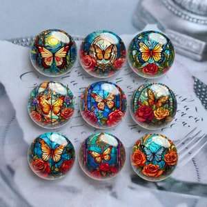 Butterfly Stained Glass Image Cabochon,Handmade Glass Dome,10mm 12mm 14mm 16mm 18mm 20mm 25mm 30mm 35mm 40mm DIY Picture Glass Cameo-DN2089