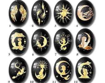 Gouden fee ovaal/druppel cabochon, ovale cabochon met engel halve maan foto, 10 x 14 mm, 13 x 18 mm, 18 x 25 mm, 20 x 30 mm, 30 x 40 mm beeldkoepel-DSD43