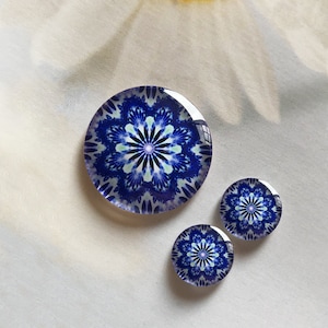 Blauwe mandala cabochon / glazen drukknoop, 10 mm 12 mm 14 mm 16 mm 18 mm 20 mm 25 mm 30 mm 35 mm 40 mm glazen koepel/gember drukknoop-R2231506