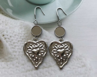 4pcs-Love Heart Stainless Steel Earrings Blanks, 10mm 12mm -25mm Dangle Earrings Base, Drop Earrings Bezel Cups, Earrings Trays-DSS45