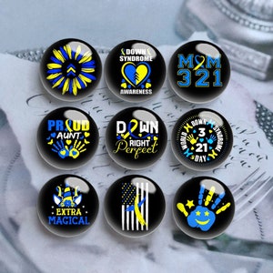 Down Syndrome Awareness Cabochon, Blue Yellow Ribbon Glass Dome,10mm 12mm 14mm 16mm 18mm 20mm 25mm 30mm 35mm 40mm Picture Image Bead-DN969