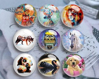 Animal Lion Cabochon, Wolf Glass Dome,10mm 12mm 14mm 16mm 18mm 20mm 25mm 30mm 35mm 40mm Panda Horse Owl Picture Image Glass Cameo-DN2606