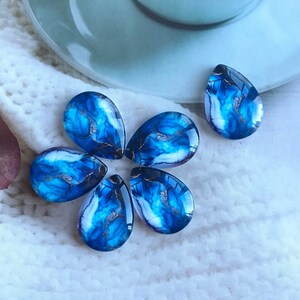 Cabochon bleu aquarelle en forme de larme, cabochon photo ovale en verre à motif rocaille, 10 x 14 mm, 13 x 18 mm, 18 x 25 mm, 20 x 30 mm, 30 x 40 mm Dôme en verre DIY - R229602