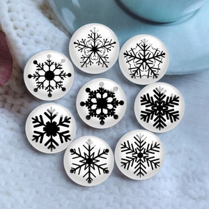 Christmas Cabochon,Winter Snowflake Glass Dome,Handmade Photo Cameo, 10mm 12mm 14mm 16mm 18mm 20mm 25mm 30mm 35mm 40mm Picture Mosaic-DN1875