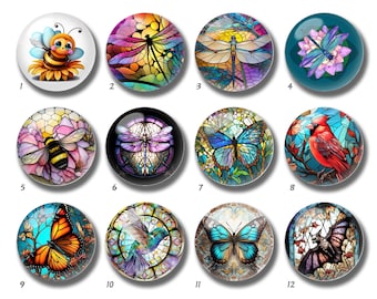 Butterfly Stained Glass Image Cabochon,Dragonfly Glass Dome,10mm 12mm 14mm 16mm 18mm 20mm 25mm 30mm 35mm 40mm Picture Glass Beads-DN1912
