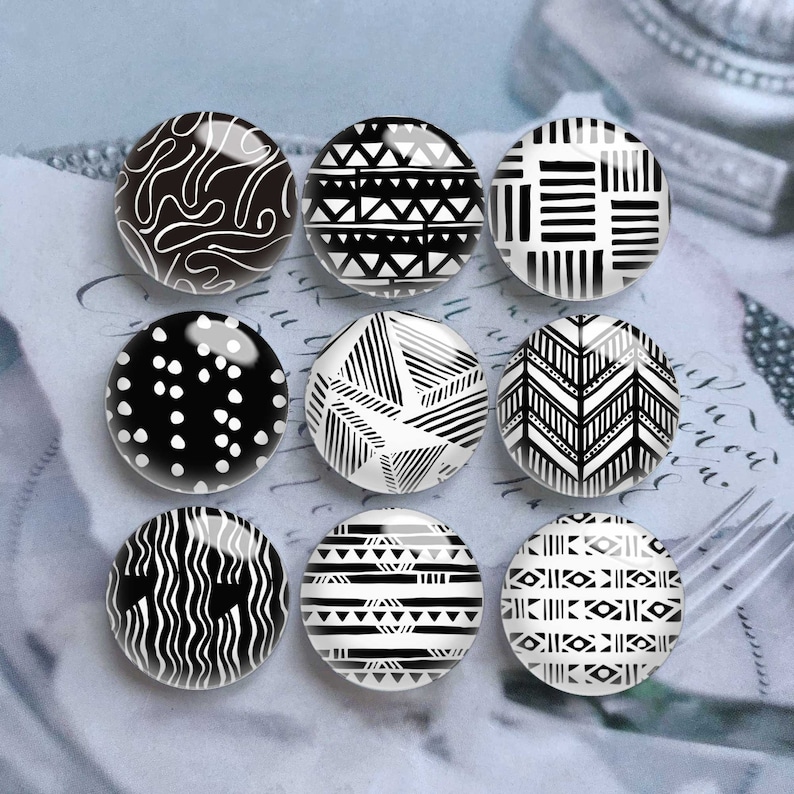 Black and White Cabochon, Abstract Lines Glass Dome, 14mm 16mm 18mm ...