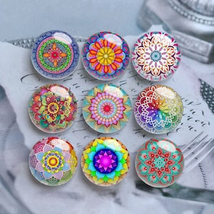 Cabochon mandala, dôme en verre Yoga Namaste, 10 mm 12 mm 14 mm 16 mm 18 mm 20 mm 25 mm 30 mm 35 mm 40 mm Perles camées en verre pour image sans couture-DN1527