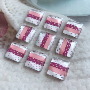 Handgefertigte Rosa Streifen Quadratische Foto Glascabochon, Bild Glaskuppeln Mosaik, 10 12 14 15 16 20 25 30 35 40 50 mm Bild Cameo Nuggets-SQ37D4