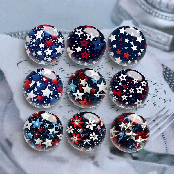 Flaga USA Cabochon, szklana kopuła z okazji 4 lipca, 10 mm 12 mm 14 mm 16 mm 18 mm 20 mm 25 mm 30 mm 35 mm 40 mm DIY Czerwony Niebieski Obrazek Szklany Cameo-DN2620