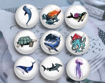 10pcs Sea Animal Cabochon,Whale Glass Dome,Octopus Beads, 10mm 12mm 14mm 16mm 18mm 20mm 25mm 30mm 35mm 40mm Picture Image Glass Beads-DN1691