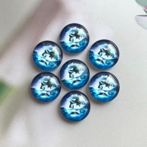 Delfin Cabochon Glas Druckknopf 10mm 12mm 14mm 16mm 18mm 20mm 25mm 30mm 35mm 40mm Glaskuppel Kamee-R110308