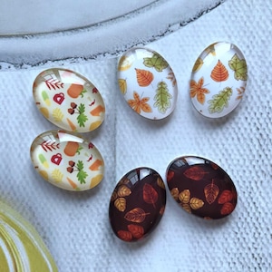 Herbst Oval Cabochon, handgefertigte Herbst Ahornblatt Bild Tropfen Glaskuppel,10 x 14 mm,13 x 18 mm,18 x 25 mm,20 x 30 mm,30 x 40 mm Foto Glaskamee -R1857