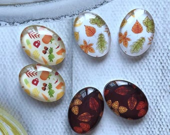 Herfst ovale cabochon, handgemaakte herfst esdoornblad afbeelding druppelvormige glazen koepel, 10 x 14 mm, 13 x 18 mm, 18 x 25 mm, 20 x 30 mm, 30 x 40 mm fotoglas camee - DSD160