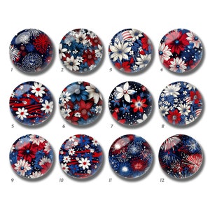 Cabochon bleu fleurs rouges, dôme en verre du 4 juillet, 10 mm 12 mm 14 mm 16 mm 18 mm 20 mm 25 mm 30 mm 35 mm 40 mm Perle en verre pour image image rouge bleu-DN2619