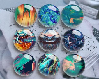 10pcs 10mm 12mm Blue Watercolor Cabochon, Painting Glass Dome, 14mm 16mm 18mm 20mm 25mm 30mm 35mm 40mm DIY Picture Image Glass Cameo-DN2758