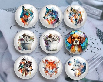 10pcs 10mm 12mm Wolf Cabochon, Fox Glass Dome, 14mm 16mm 18mm 20mm 25mm 30mm 35mm 40mm DIY Animal Picture Image Glass Cameo-DN2378