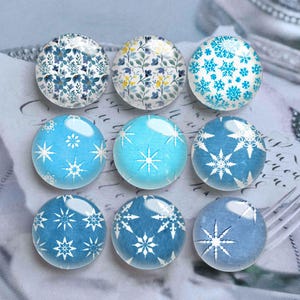 Christmas Cabochon, Winter Snowflake Glass Dome,10mm 12mm 14mm 16mm 18mm 20mm 25mm 30mm 35mm 40mm DIY Picture Image Glass Cameo-DN121