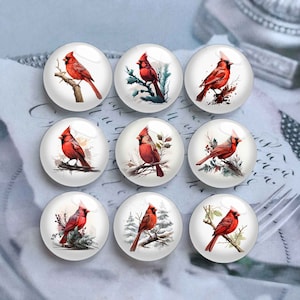 Cabochão de cardeal vermelho de Natal, 10 mm 12 mm Cúpula de vidro, 14 mm 16 mm 18 mm 20 mm 25 mm 30 mm 35 mm 40 mm DIY Red Bird Picture Image Glass Dome -DN2781