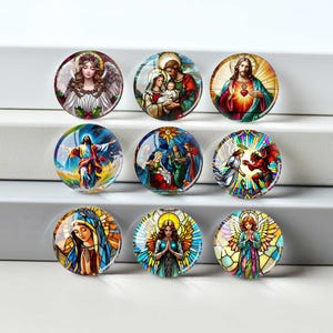 Christmas Cabochon, Virgin Mary Glass Dome, 10mm - 40mm Prayer Photo Paper Glass Dome, Picture Image Glass Cameo Jewelry Accessory -DN4209