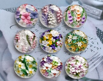 10pcs 10mm 12mm Floral Cabochon, Flowers Glass Dome, 14mm 16mm 18mm 20mm 25mm 30mm 35mm 40mm DIY Picture Image Glass Beads-DN2360