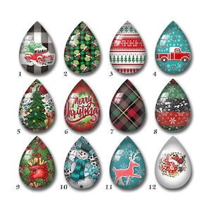 Weihnachtliches Glas Cabochon, Tropfen Form, handgefertigt, Foto Glaskuppel, 10 x 14 mm 13 x 18 mm 18 x 25 mm 20 x 30 mm DIY Bildanhänger aus Glas - DSD23