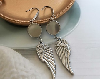 20pcs-Angel Wings Stainless Steel Earrings Blanks, 10mm 12mm -25mm Dangle Earrings Base, Drop Earrings Bezel Cups,Charm Earrings Trays-DSS42