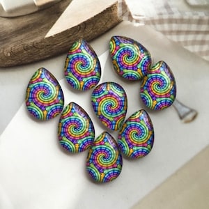 Cabochon en forme de larme en spirale, Cabochon en verre photo en forme de larme arc-en-ciel LGBT, 10x14mm, 13x18mm, 18x25mm, 20x30mm, 30x40mm perles de dôme en verre-ROV27-15