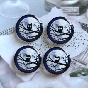 Hibou sur branche Cabochon / Bouton Snap, 10mm 12mm 14mm 16mm 18mm 20mm 25mm 30mm 35mm 40mm Full Moon Night Glass Dome / Ginger Snap Button -R227221