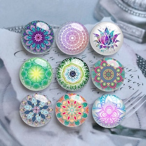 Mandala Cabochon, Yoga Namaste Glass Dome,10mm 12mm 14mm 16mm 18mm 20mm 25mm 30mm 35mm 40mm Lotus Picture Image Glass Cameo Beads-DN1517