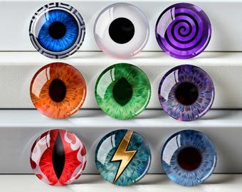 Eye Iris Cabochon, Handmade Clay Doll Cat Eyeball photo glass Cabochon, 10mm -40mm eye glass dome - 14mm thin Blythe doll eyes - DN4351