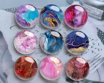 10pcs 10mm 12mm Watercolor Cabochon, Colorful Glass Dome, 14mm 16mm 18mm 20mm 25mm 30mm 35mm 40mm DIY Picture Image Glass Cameo-DN649
