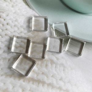 Cabochon en verre photo carré clair plat, 8 10 12 14 15 16 20 25 30 mm carreaux de mosaïque de dômes en verre transparent, pépites de camée claires à dos plat