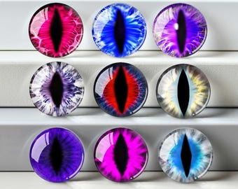 10pcs 10mm 12mm Cat Eyes Cabochon, Doll Eyeball Glass Dome, 14mm 16mm 18mm 20mm 25mm 30mm 35mm  Evil Eye Picture Image Glass Cameo-DN1710
