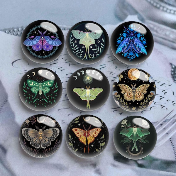 10pcs 10mm 12mm Butterfly Cabochon, Moth Glass Dome, 14mm 16mm 18mm 20mm 25mm 30mm 35mm 40mm DIY Insect Picture Image Glass Cameo-DN3053