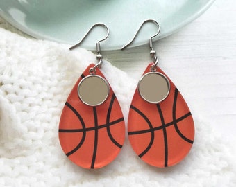 6 pièces - Boucles d'oreilles en acrylique en forme de goutte de basket-ball, 8 mm 10 mm 12 mm 14 mm Base de boucles d'oreilles pendantes en forme de larme, boucles d'oreilles pendantes en verre-DASS09