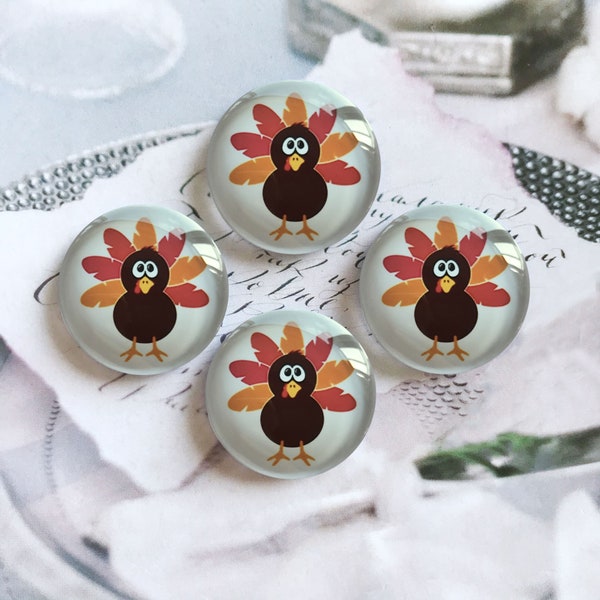 10pcs Turkey Cabochon/Snap Button, 10mm 12mm 14mm 16mm 18mm 20mm 25mm  30mm 35mm 40mm Thanksgiving Picture Glass Dome/Ginger Snap-R2101841