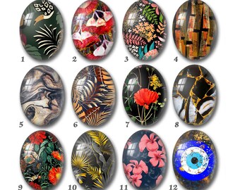 Tropisch blad ovaal/druppel cabochon, handgemaakte ovale fotoglas cabochon, 10 x 14 mm, 13 x 18 mm, 18 x 25 mm, 20 x 30 mm, 30 x 40 mm afbeelding afbeelding koepel-DSD75