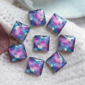 Lila Ölgemälde Foto Quadratischer Glascabochon, Bild Glaskuppeln Mosaik, 10 12 14 15 16 20 25 30 35 40 50mm Bild Cameo Nuggets-SQ23D8