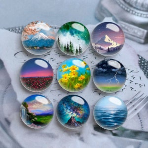Cabochon di montagna, cupola di vetro dell'oceano, 10mm 12mm 14mm 16mm 18mm 20mm 25mm 30mm 35mm 40mm Immagine di fiori fai da te Immagine Perline di vetro Pepite -DN890