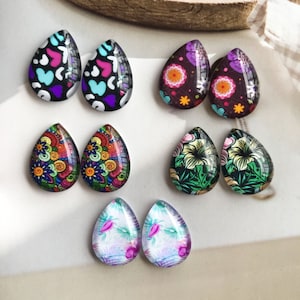 Fiore acquerello Teardrop Cabochon, Cabochon in vetro fotografico a forma di lacrima tropicale, 10x14mm,13x18mm ,18x25mm ,20x30mm ,30x40mm cupola di vetro -ROV27