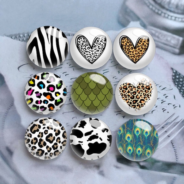 Leopard Cabochon, Peacock Feather Glass Dome,10mm 12mm 14mm 16mm 18mm 20mm 25mm 30mm 35mm 40mm DIY Zebra Picture Image Glass Beads-DN1229