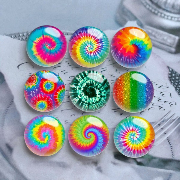 Tie Dye Cabochon, Rainbow Glass Dome,10mm 12mm 14mm 16mm 18mm 20mm 25mm 30mm 35mm 40mm DIY Colorful Picture Image Glass Beads Nuggets -DN905