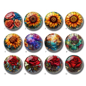 Rosen-Buntglas-Bildcabochon, Sonnenblumen-Glaskuppel, 10 mm 12 mm 14 mm 16 mm 18 mm 20 mm 25 mm 30 mm 35 mm 40 mm Bild-Bild-Glasperlen-DN1962