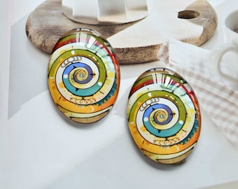 Spiraal ovale cabochon, handgemaakte levensboom afbeelding druppelvormige glazen koepel, 10 x 14 mm, 13 x 18 mm, 18 x 25 mm, 20 x 30 mm, 30 x 40 mm fotoglas camee camee-ROV49d14