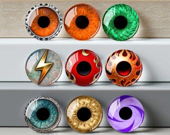 Eye Iris Cabochon, Handmade Clay Doll Cat Eyeball photo glass Cabochon, 10mm -40mm eye glass dome - 14mm thin Blythe doll eyes - DN4349